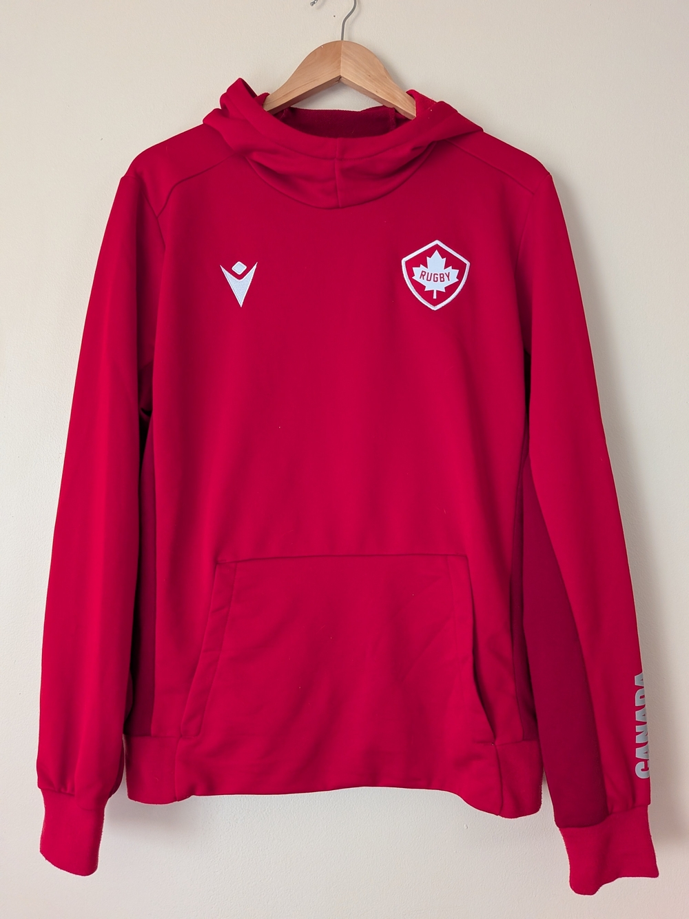 Macron Red Rugby Hoodie - Men’s Pullover Jersey